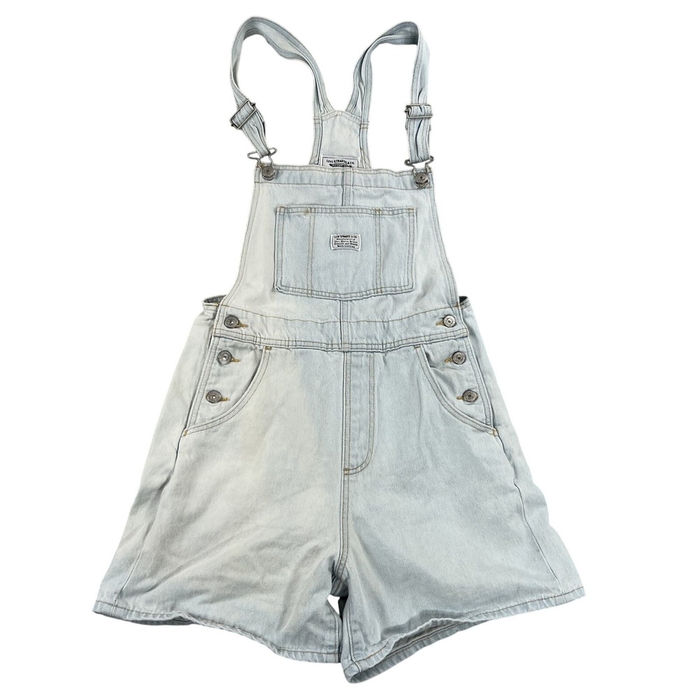 Levis Denim Shortalls S Light Wash Blue Women Overalls Romper Distressed Fade